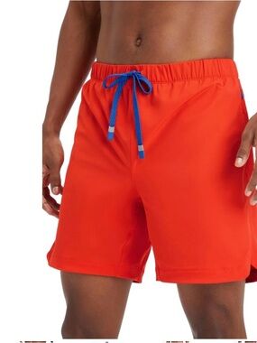 Fabletics Men's Orange Swim Trunks with Blue Drawcord